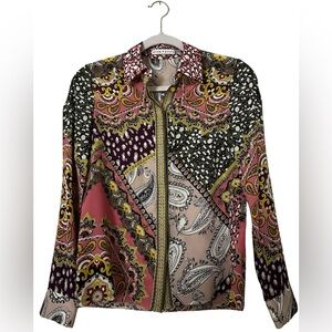 Alice + Olivia Willa Hidden Placket Silk Top